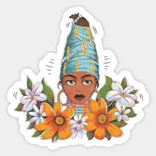 Beautiful African Woman with Flowers Sticker